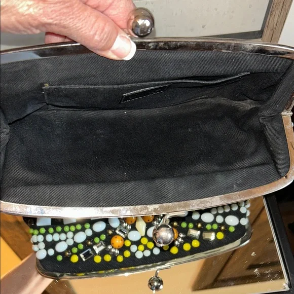 Chloe Black kiss lock Clutch with Colorful Beads - Picture 11 of 16